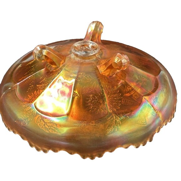 Vintage Imperial Carnival Windmill Pattern Footed Round Glass Bowl with 3 Feet - Picture 12 of 14